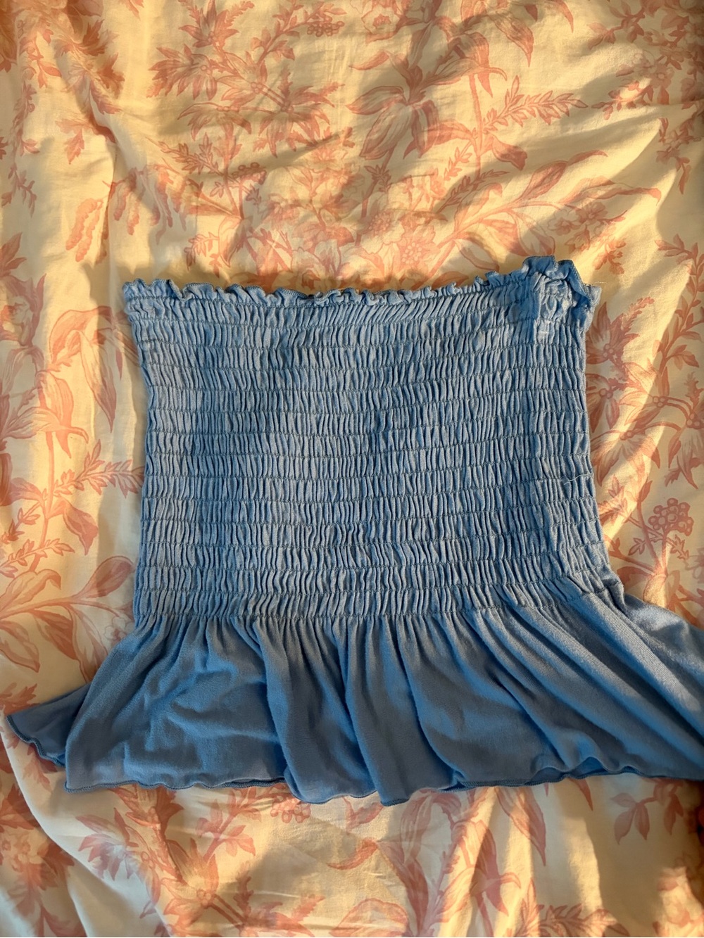 Light Blue Smocked Peplum Women's Top
